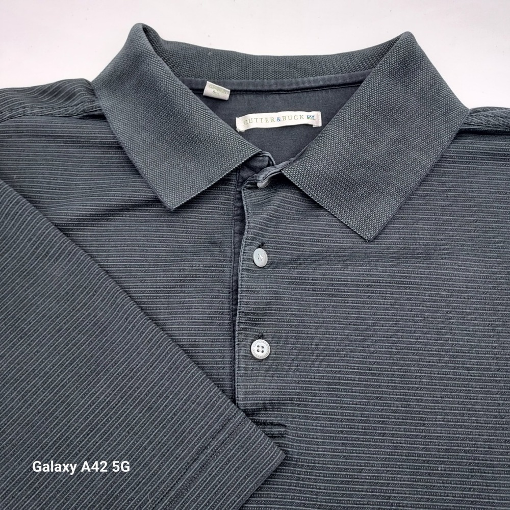 Cutter & Buck Mens XL Gray Textured Stripe Short Sleeve Polo Shirt Charcoal